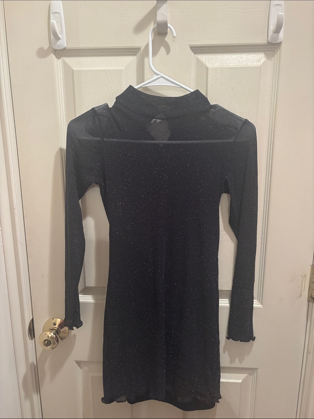 Girls' Black Sparkle Long Sleeve midi Dress